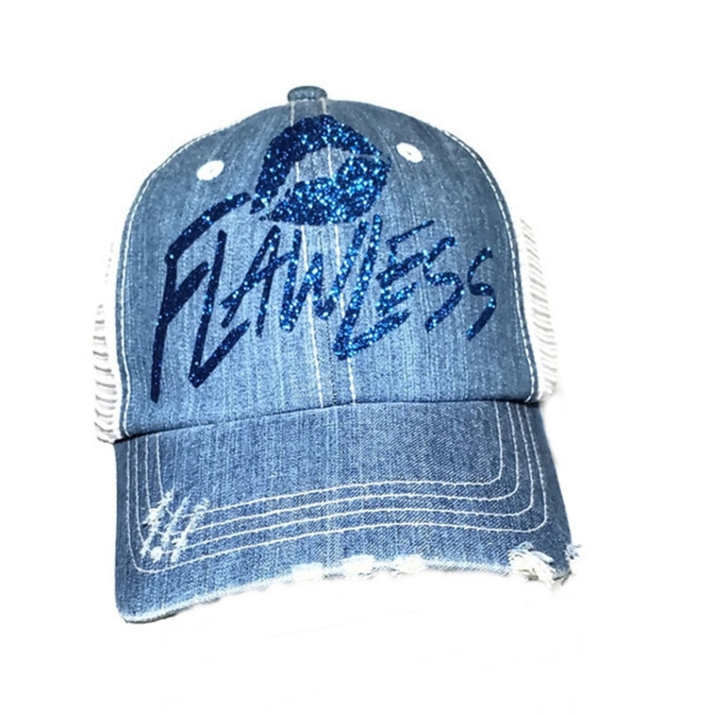 Flawless Denim Distressed Cap ~ Mesh White Backing.**** NEW***